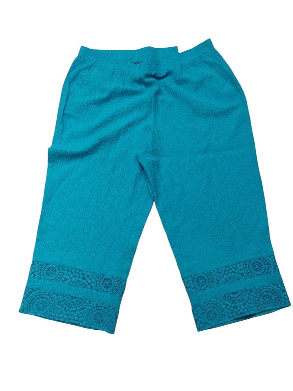 JM Collection Teal Wide-Leg Cropped Pants with Crochet Hem SZ 0X NWT